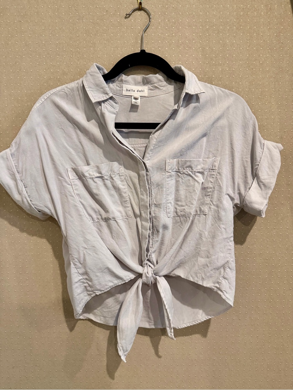 bello dahl Light Gray Tie-Front Button Shirt - XS